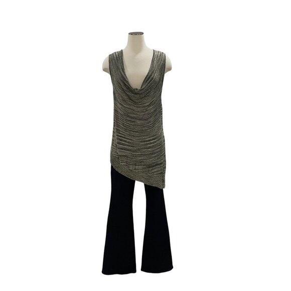 INC Metallic Knit Drape Neck Tank Olive Green Sparkle Sleeveless Top Large - Picture 5 of 12